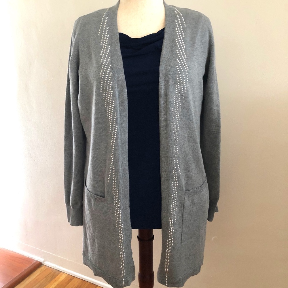 80 PARK Gray Rayon Cardigan w Silver Embellishment